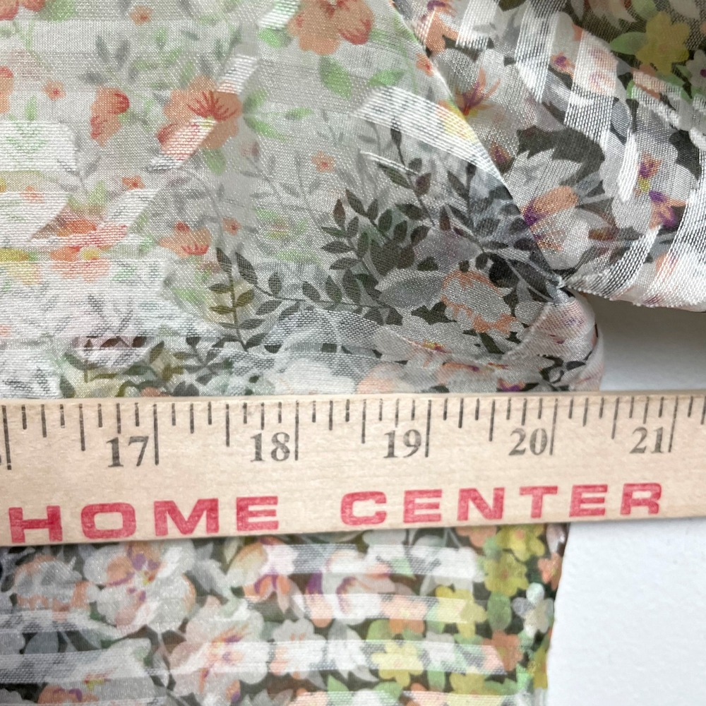 Sheer Floral Ruffle Blouse Button‎ Up Sz Large Cottage Romantic Feminine - Picture 6 of 9